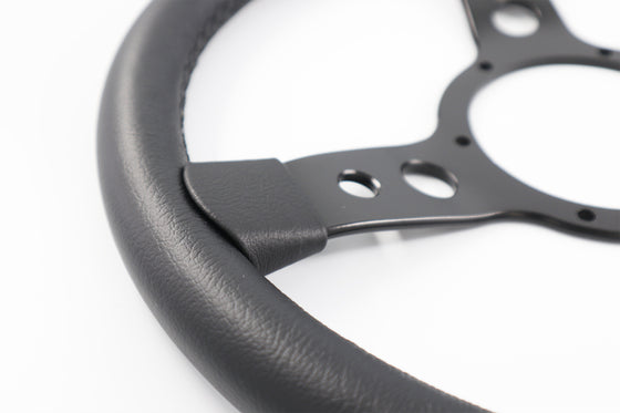 Mountney 14 Inch Black Vinyl Steering Wheel - Polished Semi-Dished Center - Classic Car