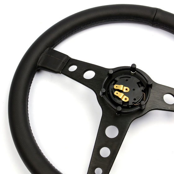Steering Wheel Leatherette 14" ADR Retro Black Spoke - Black Stitching - SAAS
