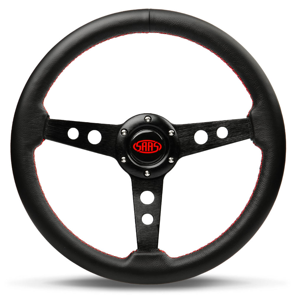 
                  
                    Steering Wheel - Leather 14" ADR Retro Black Spokes, Red Stitching - SAAS
                  
                