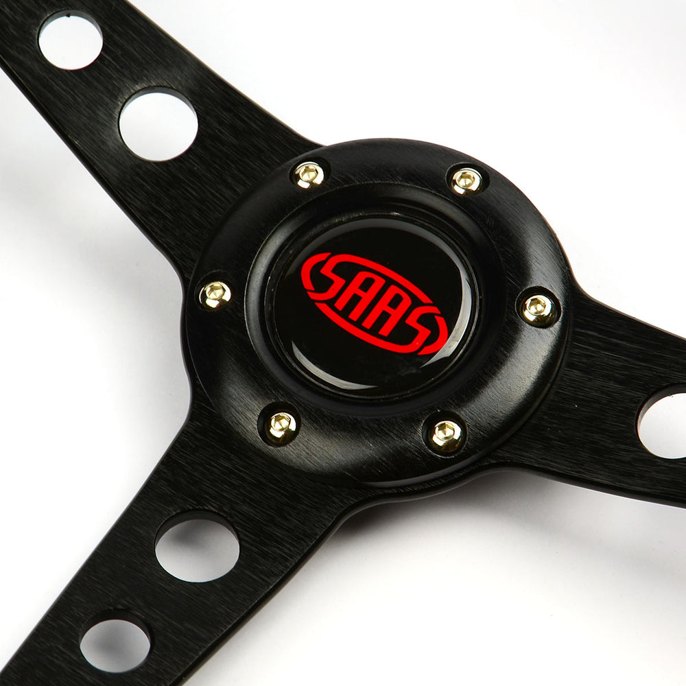 
                  
                    Steering Wheel - Leather 14" ADR Retro Black Spokes, Red Stitching - SAAS
                  
                