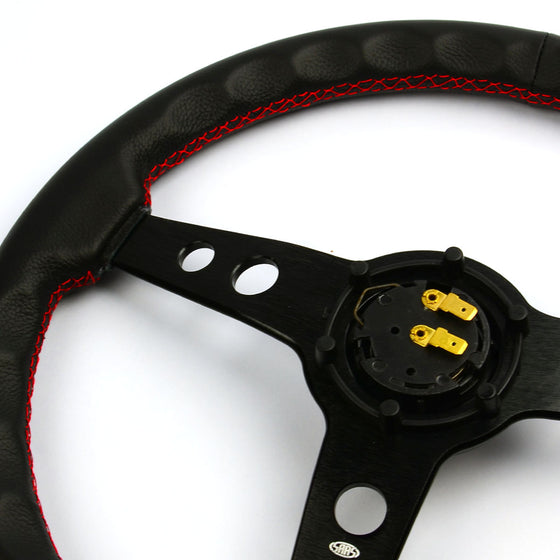 Steering Wheel - Leather 14" ADR Retro Black Spokes, Red Stitching - SAAS
