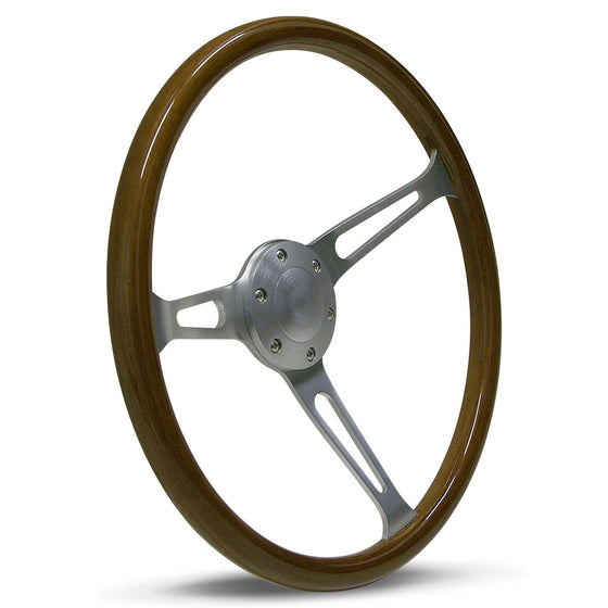 Steering Wheel Wood 15" Classic Brushed Alloy Slotted - SaaS