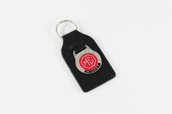 'MG Midget' Enamel Badged Leather Key Ring